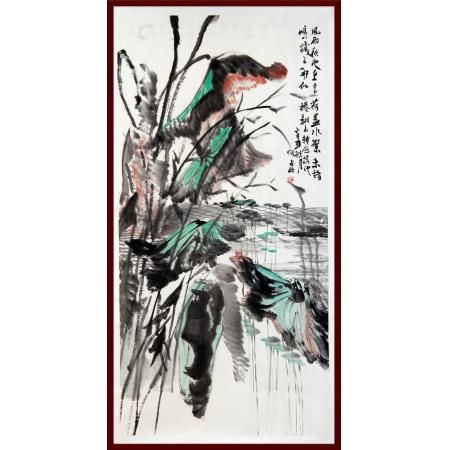 宁夏美协副主席  山水画家何占?！斗缬昵锍亍?平尺竖幅