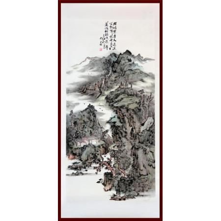 贺兰山画派创始人  山水画家 何占?！度呵捅棠μ臁?平尺竖幅巨作