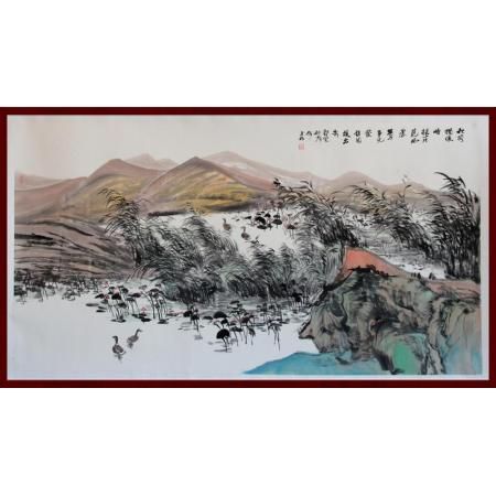 贺兰山画派创始人 山水画家何占?！肚锖啥篮笫薄?平尺横幅巨作