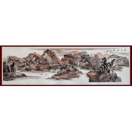 贺兰山画派创始人 山水画家何占?！恫陨饺绾！?平尺横幅巨作