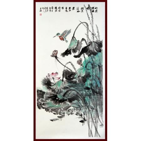 宁夏美协副主席 山水画家何占?！肚锖啥篮笫薄?6平尺巨幅竖幅书画