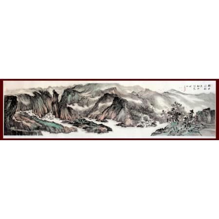 贺兰山画派创始人 山水画家何占?！肚岱缫≡踊ā?4平尺巨幅作品