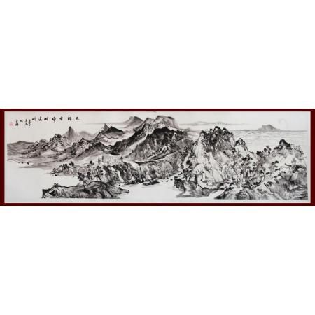 贺兰山画派创始人 山水画家何占?！短焱庠品邈诖γ鳌?平尺横幅作品