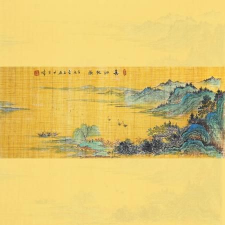 叶阿林《春江帆歌》8平尺亚麻布作品