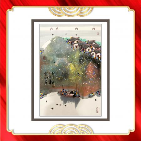 贾绍昌彩墨画  3平尺作品《云水居》