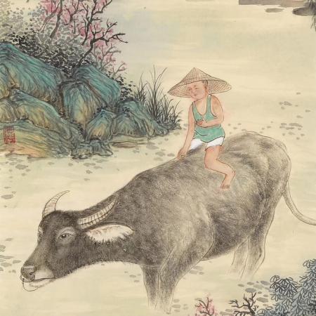 胡生旺 牛挂画手绘国画客厅茶室四条屏画四联画名家字画真迹