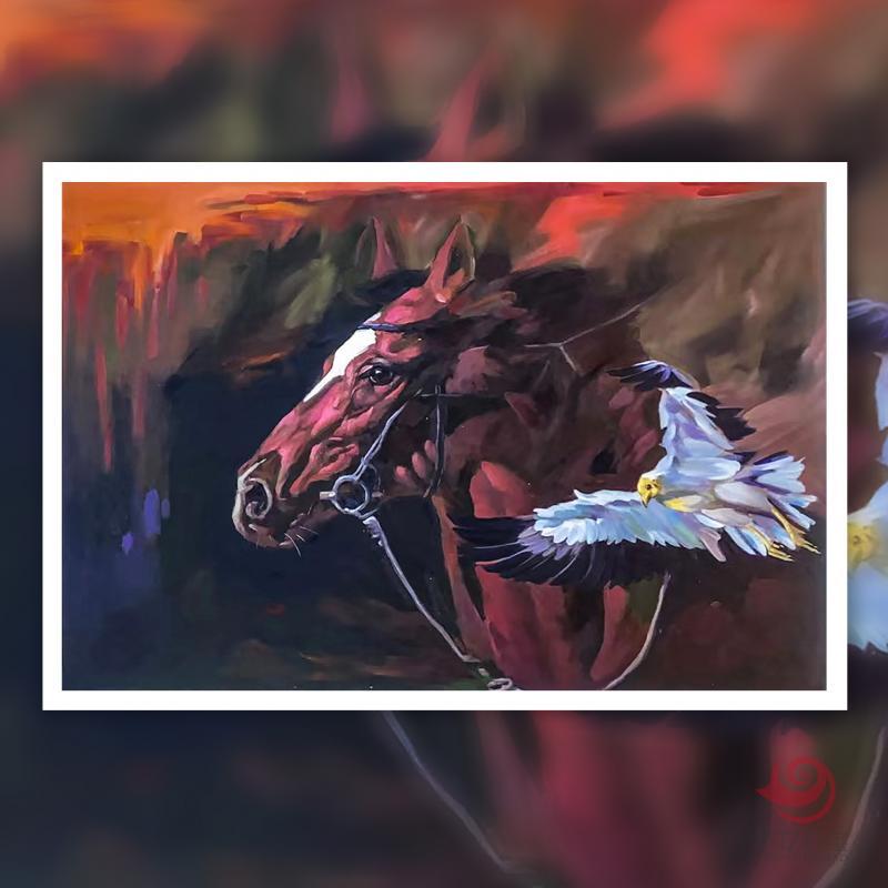 张向工雄马油画作品  120*80cm  8.64平尺