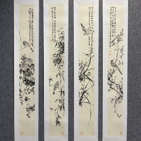 孔庆华花鸟四条屏  作品《一夜新霜著瓦轻 》