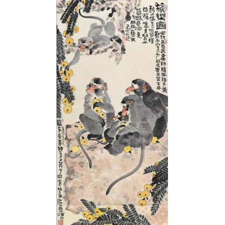 清华教授李苦禅之子李燕作品《猴乐图》