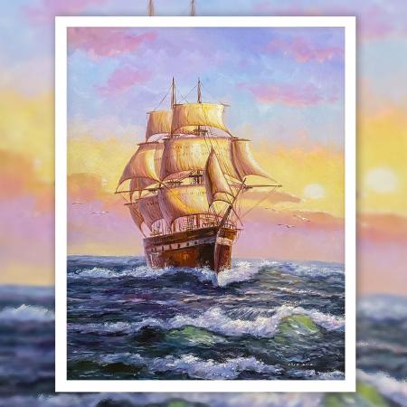 张向工大海帆船油画作品  90*60cm  4.86平尺