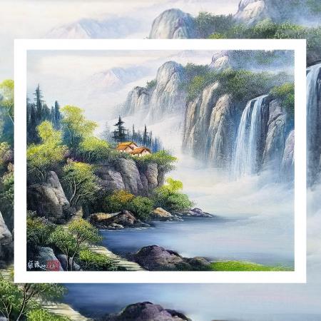 刀画协会主席张维源2.7平尺绿色油画（刀画）作品