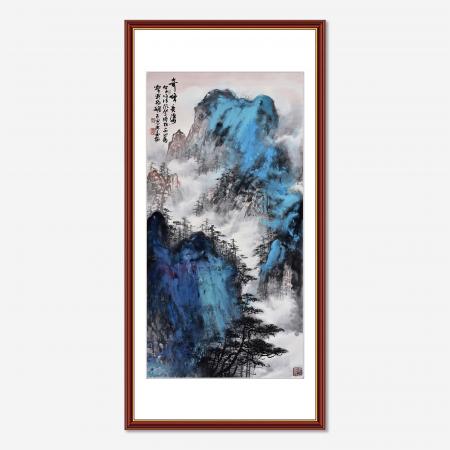 重彩写意山水画家  汪易扬8平尺作品《奇峰竞姿》