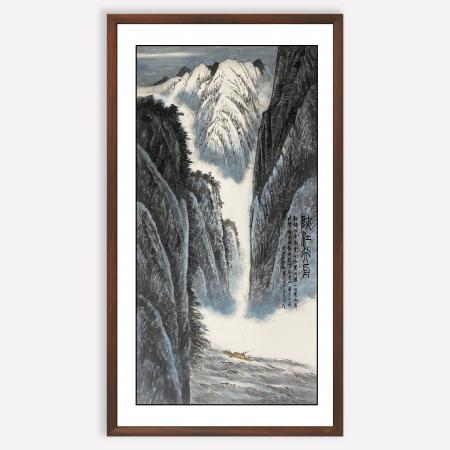 陆鹤龄8平尺山水作品《峡江行舟》