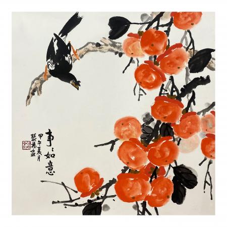 张扬4平尺花鸟作品《事事如意》