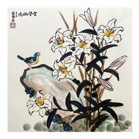 张扬4平尺花鸟作品《空谷幽鸣》