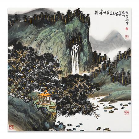 郑大干4平尺山水作品《松溪鸣泉》