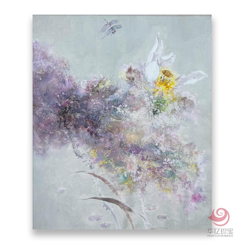中央美院教授张元2.7平尺油画作品《荷花》