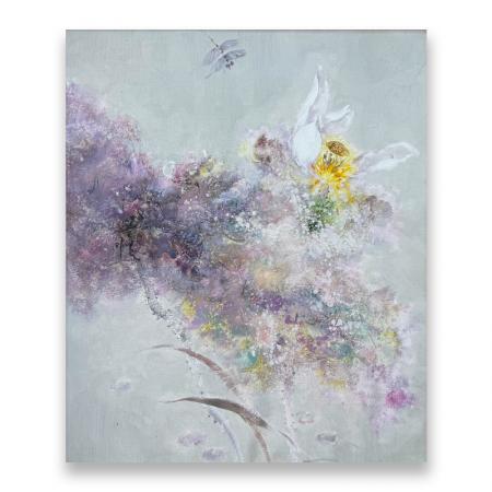 中央美院教授张元2.7平尺油画作品《荷花》
