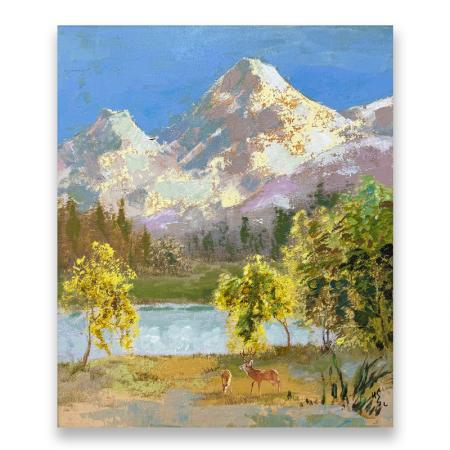 中央美院教授张元2.7平尺油画作品《迷森小鹿》