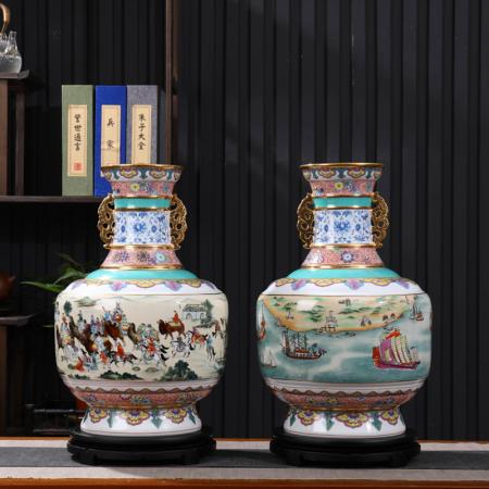 李文跃大师创作瓷器《丝路风情·瓷王双尊》