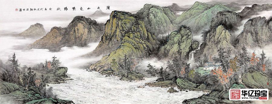 中G美协画家余静老师ZUI新创作国画《湖光山色共争秋》