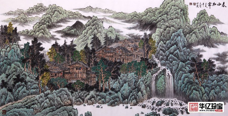 吴大恺力作国画青绿山水画作品《春雨初霁》