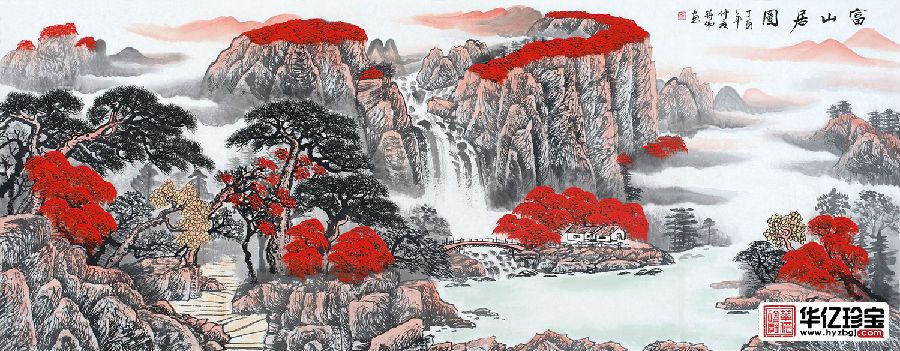 鸿运当头聚宝盆 蒋伟ZUI新六尺山水画《富山居图》