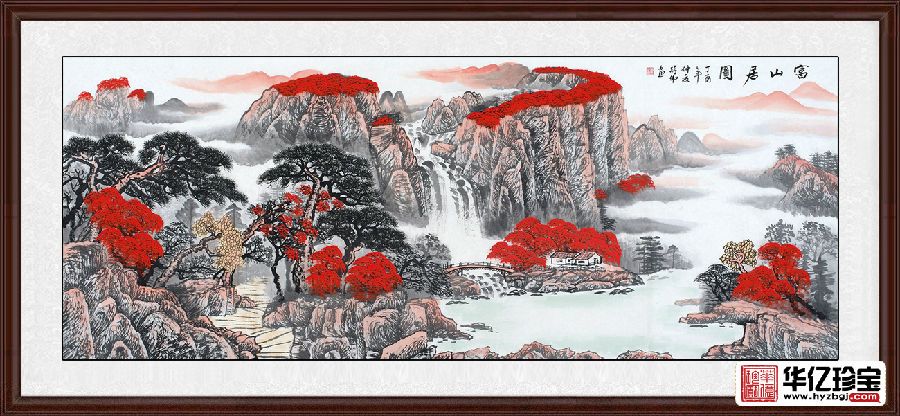 鸿运当头聚宝盆 蒋伟ZUI新六尺山水画《富山居图》