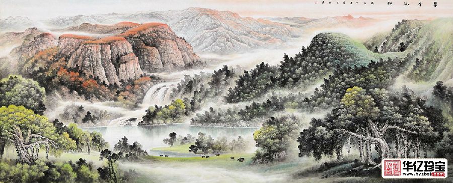 中美协会员赵洪霞新品国画山水画《翠青流韵》