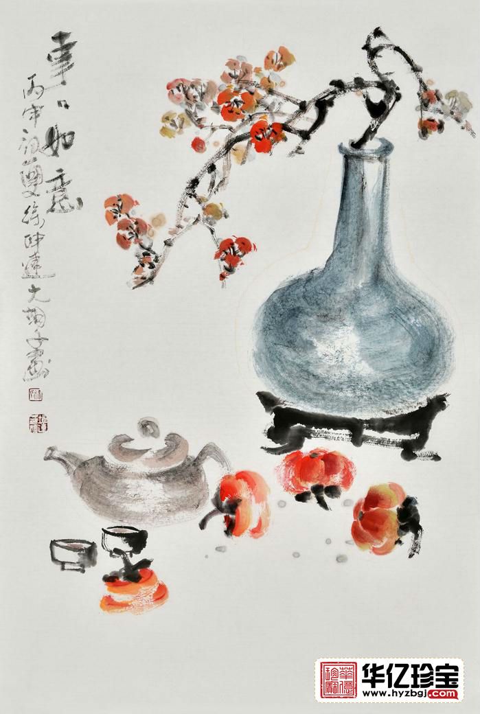 徐坤连不规则写意花鸟画柿子图《事事如意》