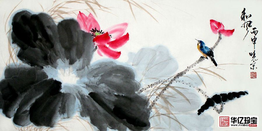 shouc推荐 郑晓京老师精品写意荷花图《和风》