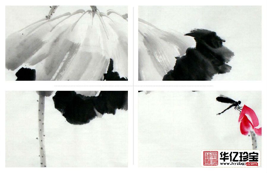 水墨荷花 实力派画家郑晓京《红荷蜻蜓》