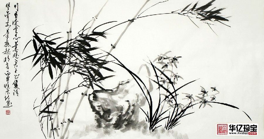 郑晓京三尺横幅诗画作品《水墨兰竹双清图》之二