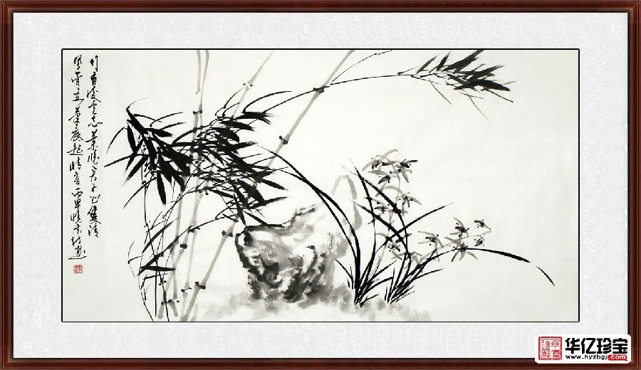 郑晓京三尺横幅诗画作品《水墨兰竹双清图》之二