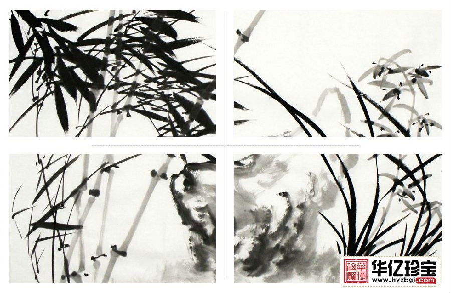 郑晓京三尺横幅诗画作品《水墨兰竹双清图》之二