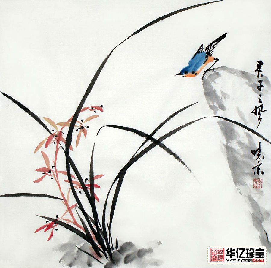 精品写意画 实力派画家郑晓京《彩兰雀》之二