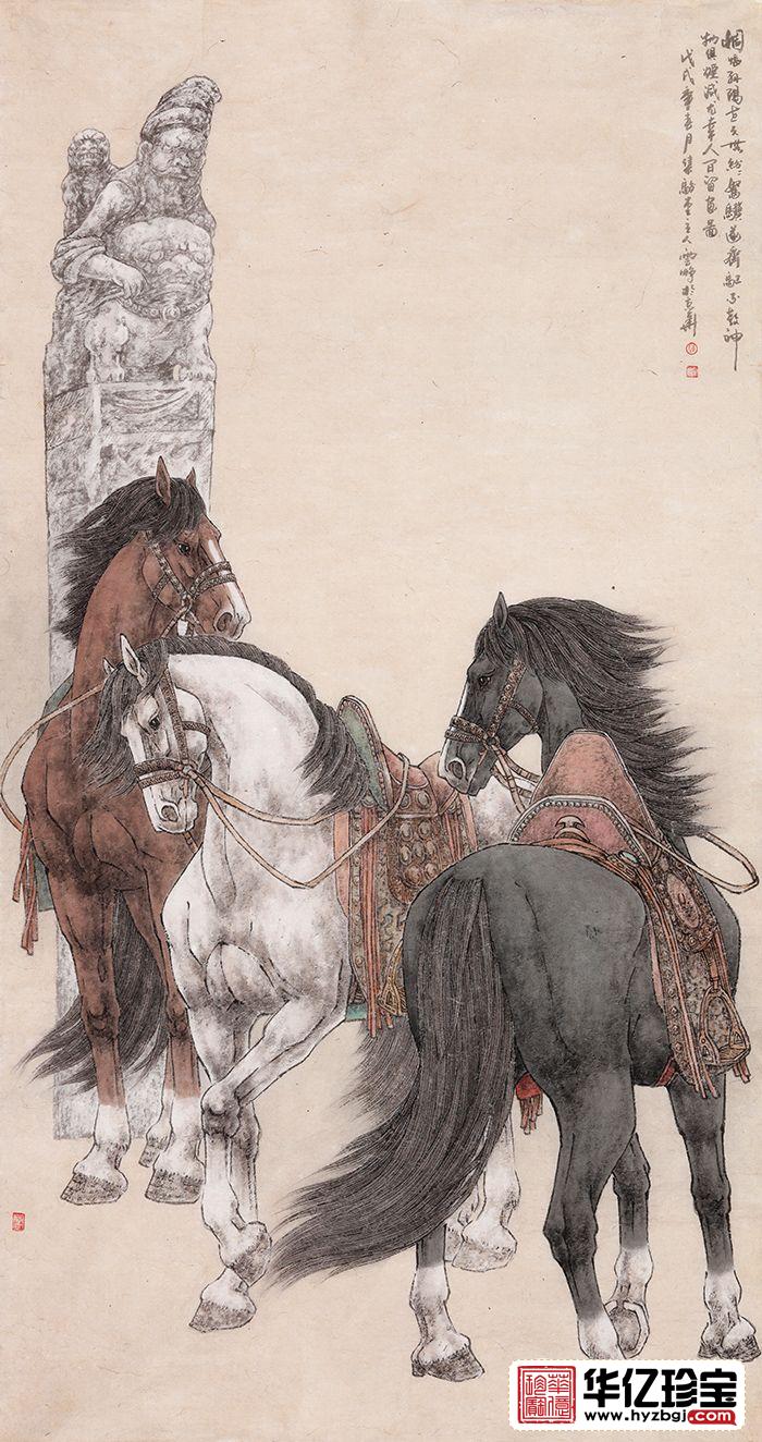 陈云鹏六尺竖幅动物画骏马图《惆怅孙阳世久无，纷纷驽骥遂齐驱》