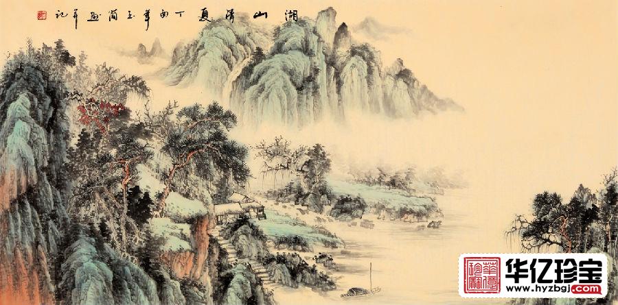 书香世家玉简仿古山水画《湖山清夏》