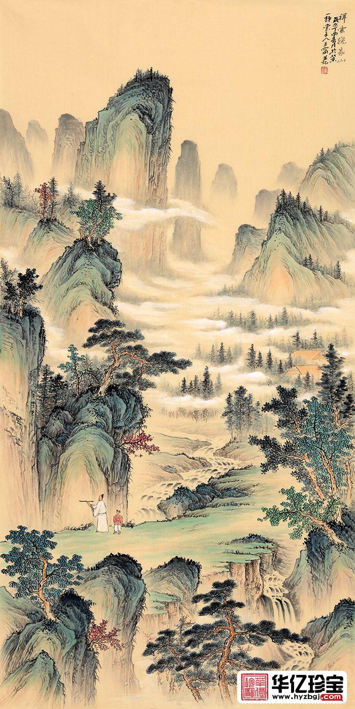 王宁竖幅四尺仿古精品画《祥云绕家山》