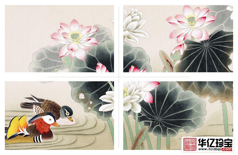 国家一JI美术师张洪山新品荷塘鸳鸯图《荷塘听雨》