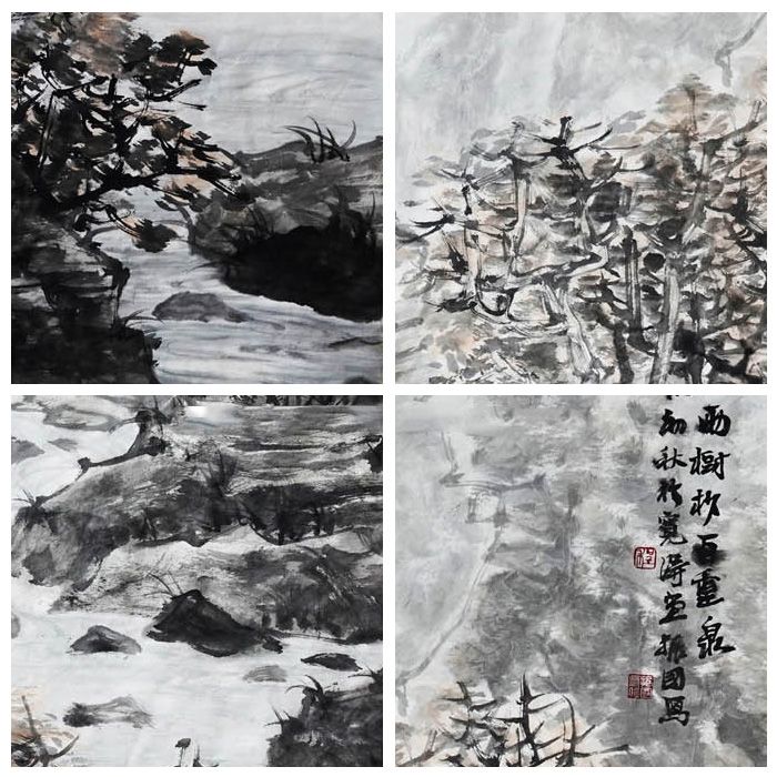 程振国《山中一夜雨，树杪百重泉》136×68cm