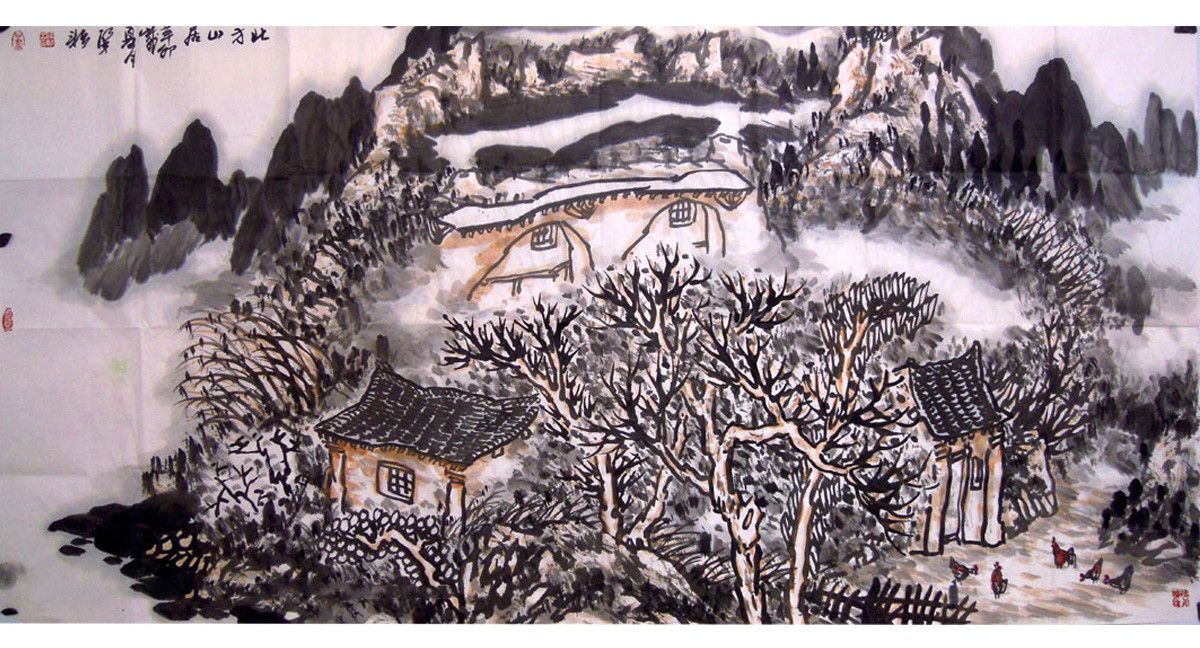 梁耘《北方山居》四尺对开