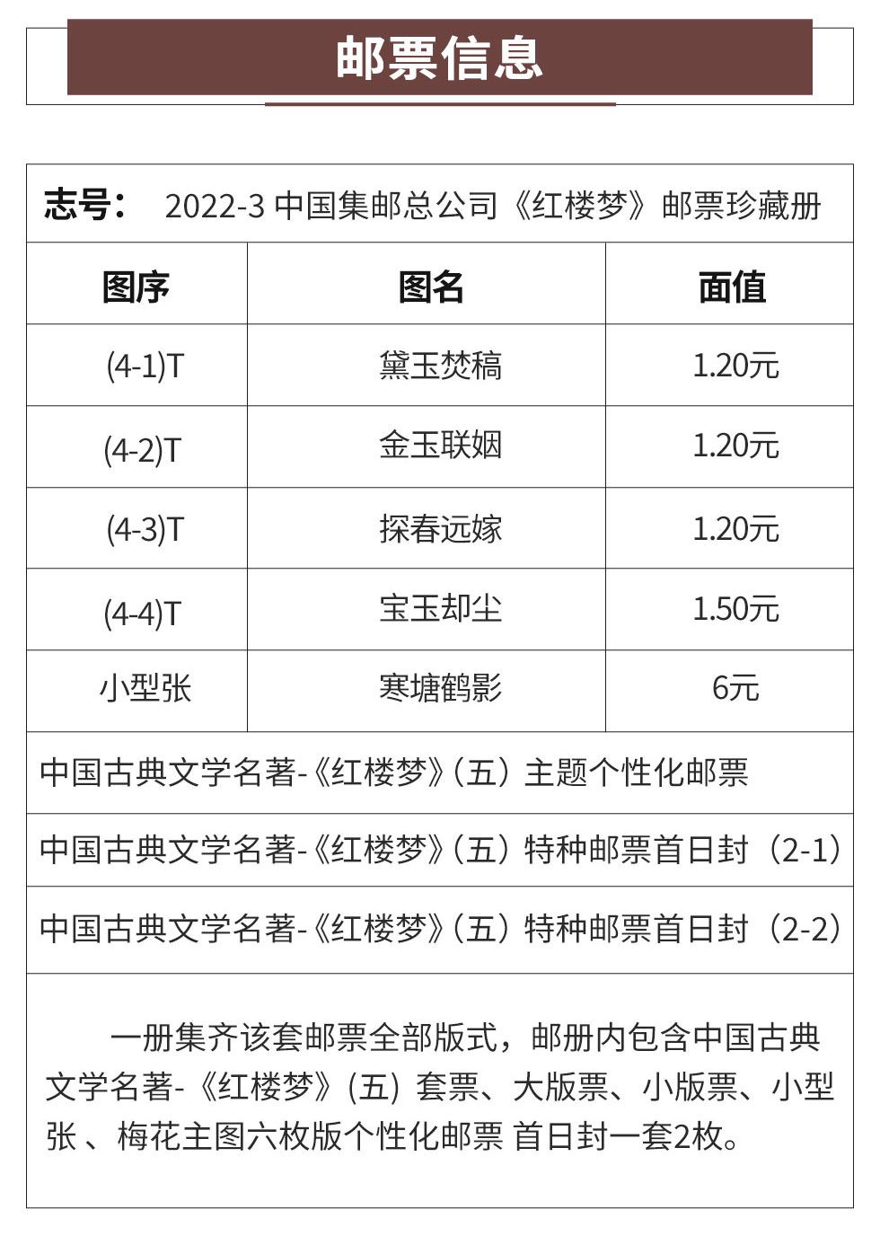 2022-3 中G集邮总公司《红楼梦》邮票珍藏册