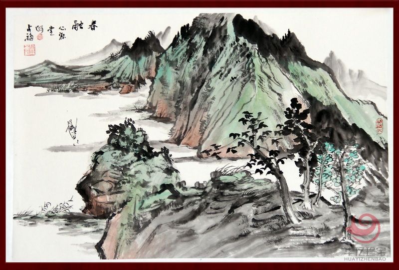 贺兰山画派创始人 山水画家何占?！洞喝凇?.8平尺横幅山水画