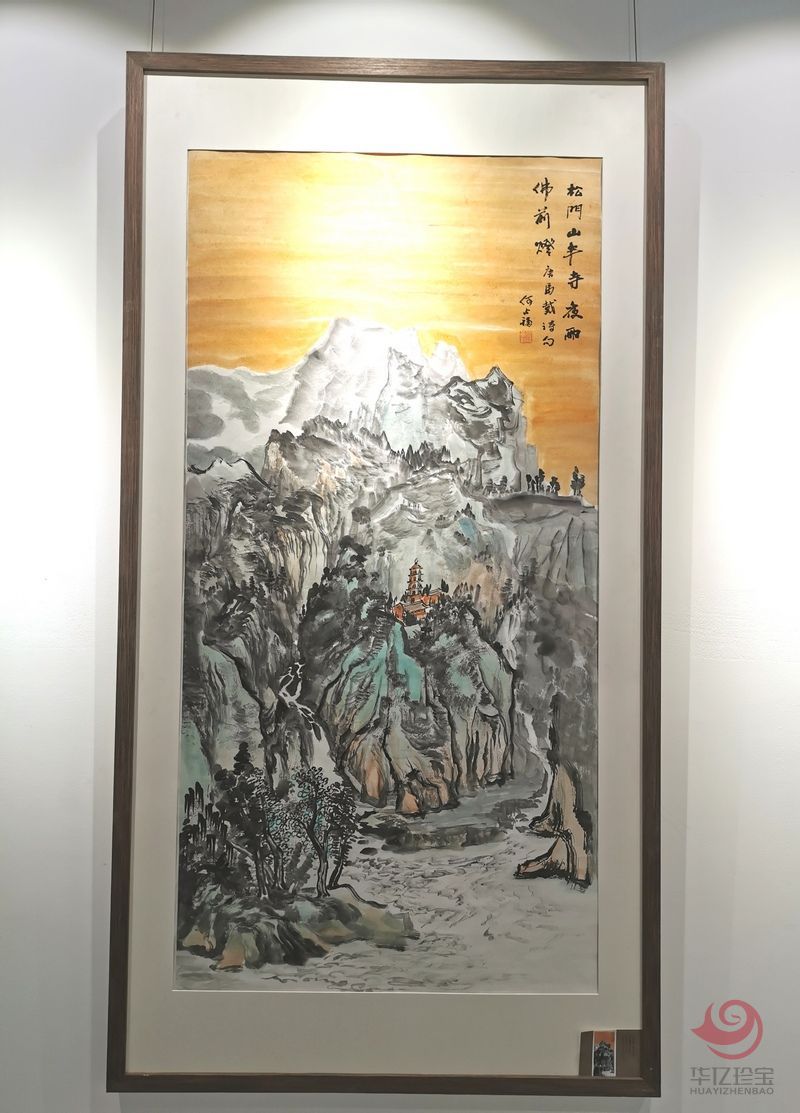 贺兰山画派创始人 山水画家何占福《松门山半寺》8平尺竖幅巨作