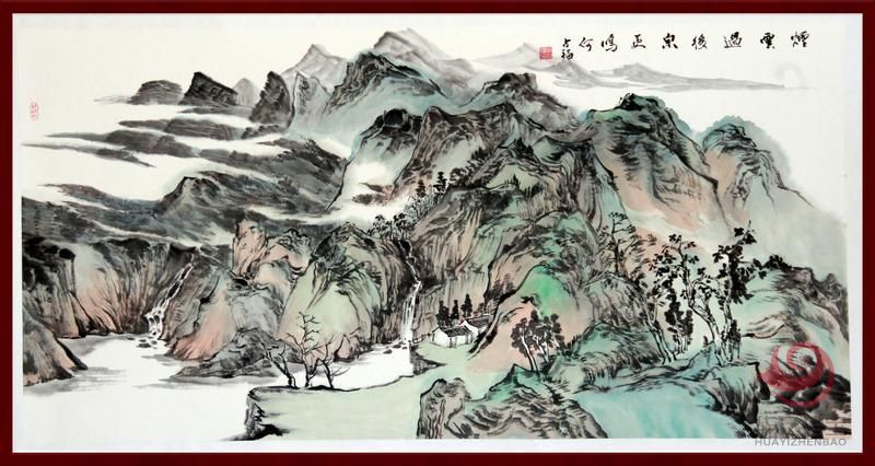 贺兰山画派创始人 山水画家何占福《烟云过后泉正鸣》8平尺横幅