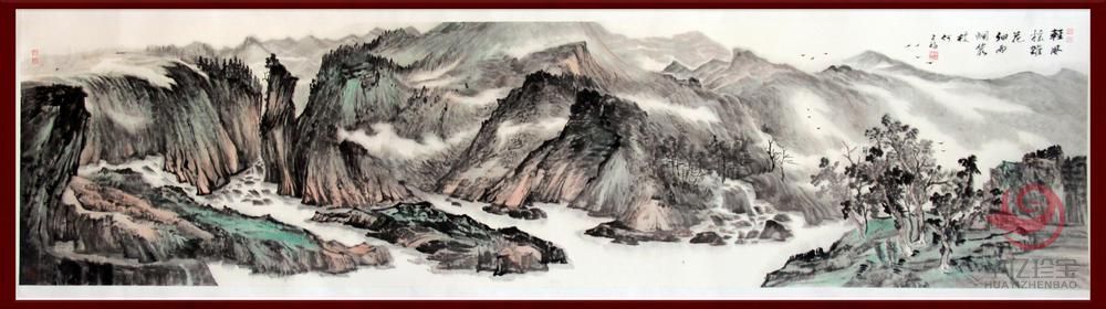 贺兰山画派创始人 山水画家何占?！肚岱缫≡踊ā?4平尺巨幅作品
