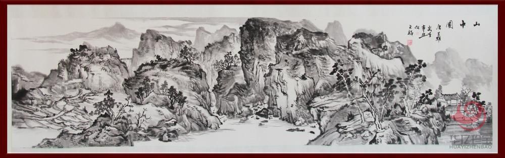 贺兰山画派创始人 山水画家何占?！渡街型肌?平尺横幅作品