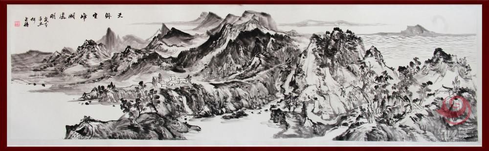 贺兰山画派创始人 山水画家何占?！短焱庠品邈诖γ鳌?平尺横幅作品