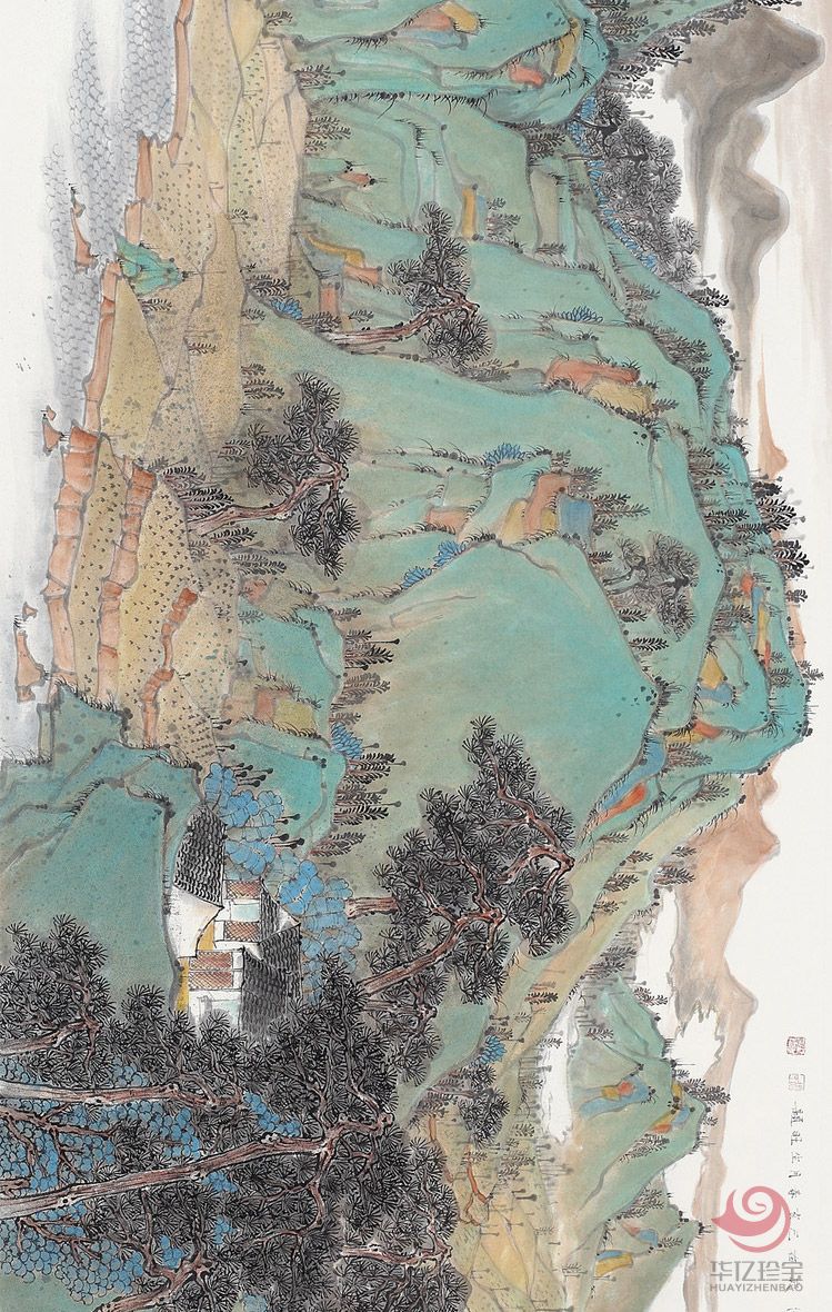 胡生旺 青绿画手绘国画名家字画真?？吞旃夜一?